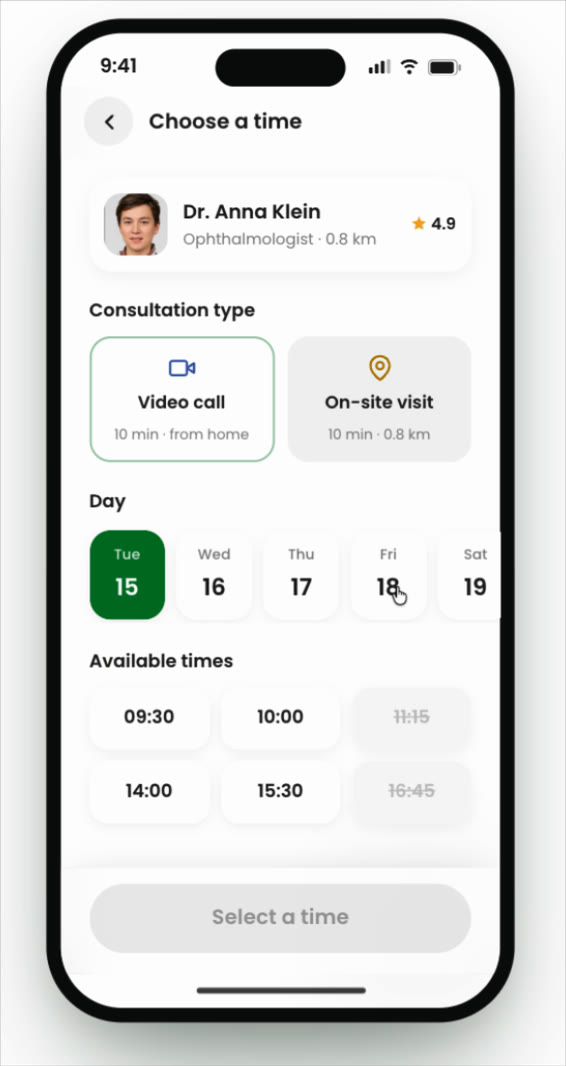mira App auf dem Smartphone: einen freien Termin auswählen